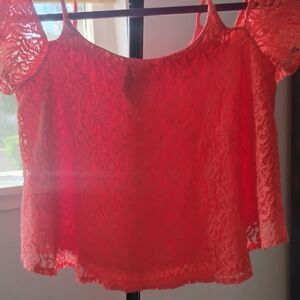 Jessica Simpson Vibrant Coral Lace Blouse
